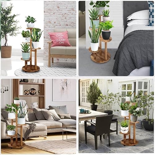 GEEBOBO 5 Tiered Tall Plant Stand for Indoor, Wood Plant Shelf Corner Display Rack, Multi-tier Planter Pot Holder Flower Stand for Living Room Balcony Garden Patio (Walnut) thumbnail 5
