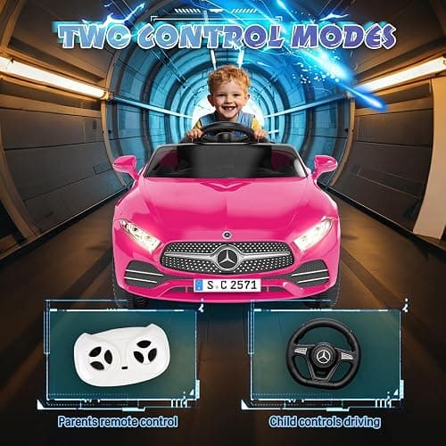 NEWDOOD Licensed Mercedes-Benz CLS 350 12V Kids Ride On Car with 2.4G Remote Control, Battery Powered Electric Car Ride On Vehicle w/Bluetooth, Music, Safety, Lights,Ride on Toys for Toddlers (Pink) thumbnail 3