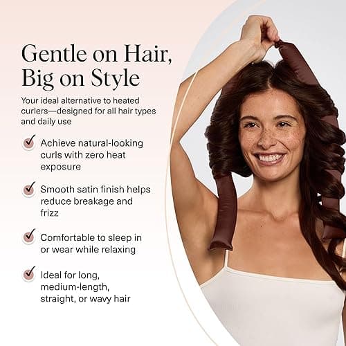 Kitsch Satin Heatless Hair Curler Set - Heatless Curls Overnight with Hair Curler & 2 Satin Scrunchies - Hair Curlers to Sleep in for Overnight Curls - Overnight Blowout Rods - Chocolate thumbnail 4