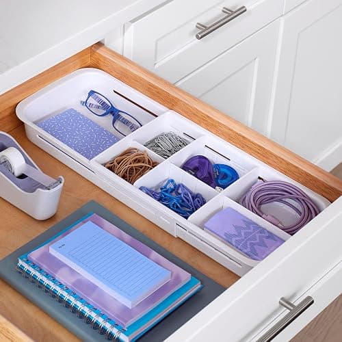 YouCopia DrawerFit Sliding Drawer Tray with Adjustable Dividers, Expandable Kitchen Storage Organizer, Speckled White thumbnail 2