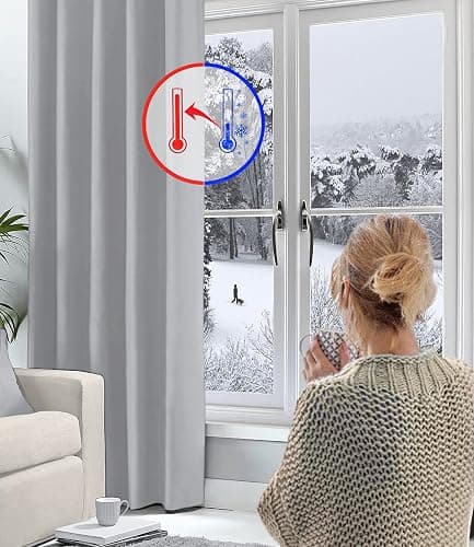 Hachette Thermal Blackout Curtains Eyelet Ring Top Including Pair of Tiebacks (Silver Grey, 46" x 54") thumbnail 3