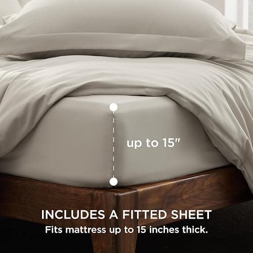 Bedsure Duvet Cover Queen Size with Fitted Sheet - 4 Pieces Prewashed Cotton-Like Extra Soft Bedding Set, Includes 1 Duvet Cover 90x90 Inches with Zipper Closure, 2 Pillow Shams, 1 Fitted Sheet, Linen thumbnail 2