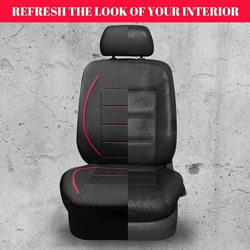 CAR PASS Universal FIT Piping Leather Two Front Seat Covers, Waterproof Faux Leather for SUV Sedan Van Truck, Airbag Compatible,Reserved Opening Holes for Headrest Covers. (Black red) thumbnail 6