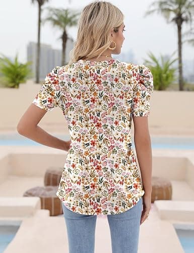 Ivicoer Puff Short Sleeve Shirt for Women Eyelet Tops Summer Crewneck Blouse Loose Fit S-XXL thumbnail 5