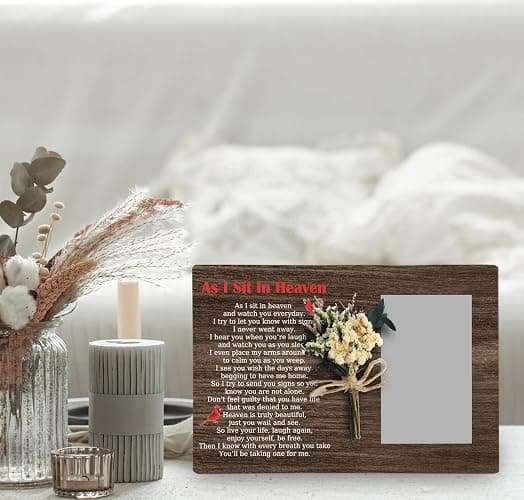 CAIFZ Memorial Picture Frame with Bouquet, As I Sit In Heaven Wooden Photo Frame Gifts for Loss of Loved one, 4x6 inch Photo thumbnail 4