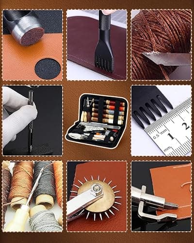 PLANTIONAL Leather Working Tools for Beginners: Professional Leather Craft Kit with Waxed Thread Groover Awl Stitching Punch for Leathercraft Adults Gifts 02 thumbnail 6