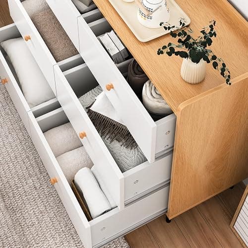 MAIYORIAT Dresser for Bedroom, 6 Drawer Natural Wood Dresser with Wide Drawer and Metal Handles, Modern Dressers & Chests of Drawers for Hallway Entryway thumbnail 7