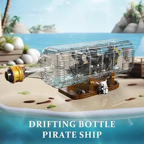 Mould King 10065 Drift Bottle with Black Pearl Ship Building Blocks Set, Pirate Ship in Bottle Model Building Kit with Display Stand, Collectible Bottle Toy for Adults (2206 Pieces) thumbnail 5