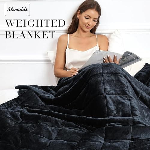 Alomidds Weighted Blanket Queen Size 15lbs 60x80 inches,Soft Plush Fleece Throw Weighted Blankets with Cozy Warm Sherpa,Ultra Fuzzy Heavy Blanket Microfiberfor Sofa Bed, Dark Grey thumbnail 7