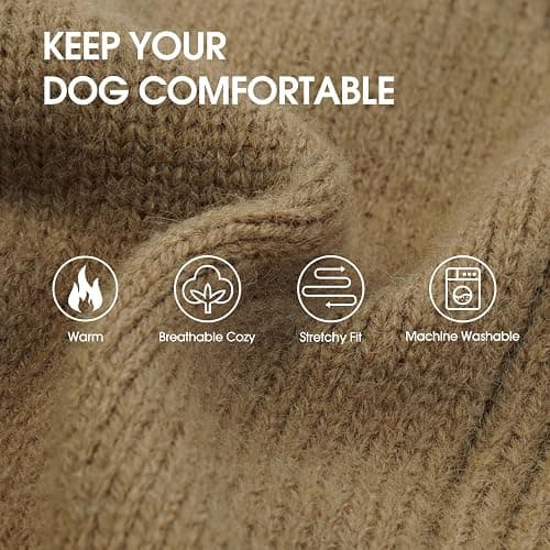 IECOii Dog Sweaters for Medium Dogs Girl Boy,Holiday Knit Doggy Sweatshirt with Sleeve,Turtleneck Thick Warm Dog Sweaters for Winter,Pullover Knitwear for French Bulldog,Boston Terrier (Camel, L) thumbnail 2