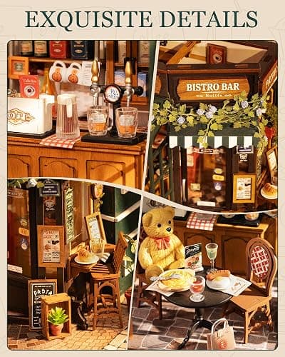 Rolife DIY Miniature House Kit 1:18 Coffe&Bar Dollhouse Diorama Model, Build Mini House Building Kit with LED Light Hobby Crafts for Adults Gift for Him Her (Tipsy Restaurant) thumbnail 4