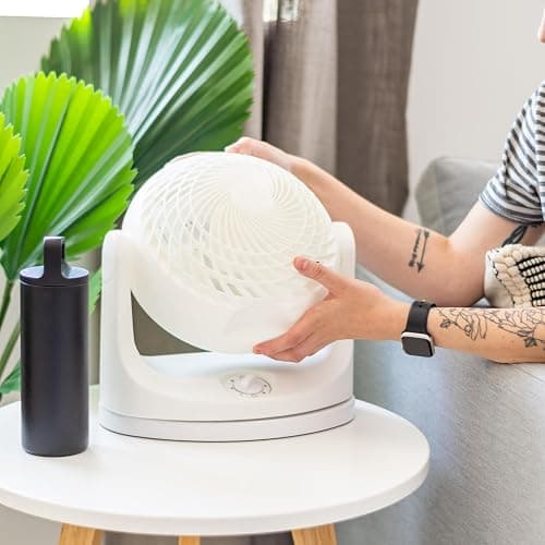 IRIS USA WOOZOO Desk Fan, Oscillating Air Circulator, 3 Speeds, 36ft Max Air Distance, 244ft² Coverage, 112° Adjustable Vertical Tilt, 29db Quiet Motor, Small Fan for Bedroom, Office, Dorm, White thumbnail 2