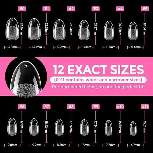 UNA GELLA Medium Oval Fake Nails Pre-Shape 216pcs Round Gel Nail Tips Press on Nails for Full Cover Acrylic Round Oval Full Nails False Nails 12 Sizes False Soft Gel Tips thumbnail 8