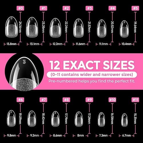 UNA GELLA Medium Oval Fake Nails Pre-Shape 216pcs Round Gel Nail Tips Press on Nails for Full Cover Acrylic Round Oval Full Nails False Nails 12 Sizes False Soft Gel Tips thumbnail 9