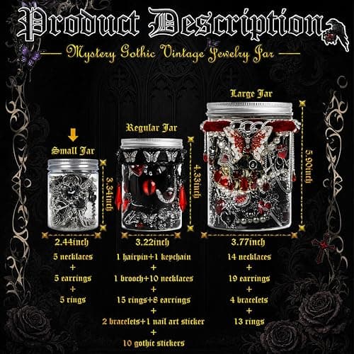 SMUOBT Mystery Jewelry Jar Box Set, Gothic Surprise Gift for Women | Gothic Vintage Jewelry Assortment, Includes Necklace/Earrings/Rings/Bracelet/Keychain, Surprise Mix, Ideal for Birthday thumbnail 5