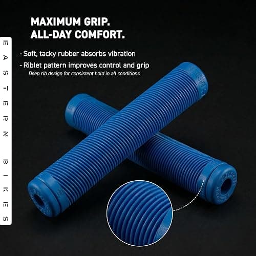Eastern Bikes Riblet BMX Grips – Soft Compound Handlebar Grips for BMX, MTB, Cruiser & Scooter – 160mm Flangeless Design – Multiple Colours – Nylon Bar Ends Included thumbnail 2