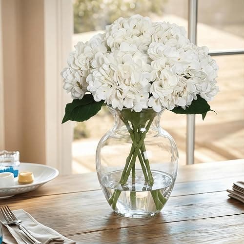 WFYTHMFLS Artificial Flower Hydrangea Fake Hydrangea, Used in The Center of The Family Bathroom Desk Shelf or Wedding Bouquet Decoration, Contains 6 White Branches - Image 1