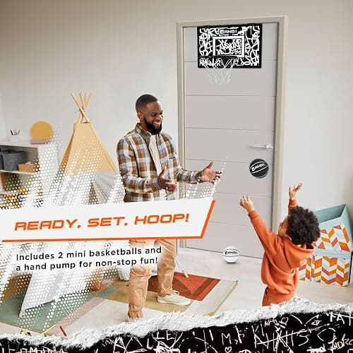AND1 Over the Door Mini Basketball Hoop: 18x12 Shatterproof Backboard, 2 Mini Basketballs, and Hand Pump Included- Ultimate Indoor Basketball Accessory for Kids and Adults, No Tools Required thumbnail 2