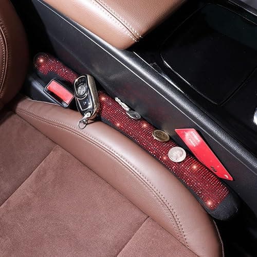 ToBeQueen Car Seat Gap Filler Red Bling Car Accessories for Women Universal Fit for Car Truck SUV, 2 Pack Handmade Crystal Rhinestone Diamond Bling Gap Filler(Red) thumbnail 4