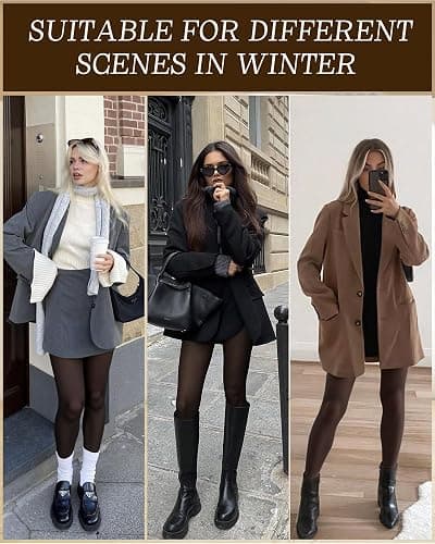 Bebila Fleece Lined Tights Women, Fake Translucent Warm Tights for Winter Sheer Pantyhose Thermal Leggings thumbnail 6