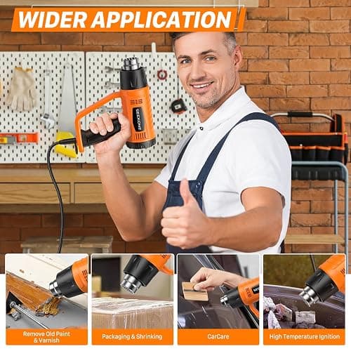 SEEKONE Heat Gun 1800W with 1112℉&752℉ 2 Temperature Settings for Crafting | 2-Speed Airflow 500/250L/min, Ergonomic Handle, Overheat Protection, 4 Nozzles For Vinyl Wrap, Shrink Wrap, Paint Removal thumbnail 7