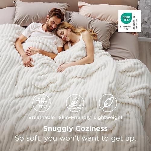 Bedsure GentleSoft Large Fleece Blanket for Bed - Cozy Soft Throw Blankets for Women, Cute Large Throws for Girls, Off White, 120x120 Inches thumbnail 3