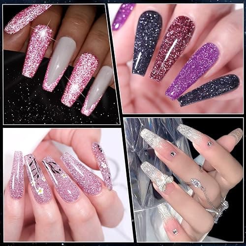 INPING Gel Nail Polish, 10 Colors Reflective Glitter Gel Polish Set, Navy Blue Black Gold Silver Purple Pink Sparkle Shiny Diamond Flash In Darknight UV Nail Varnish for Disco DJ Dazzling Nail Art thumbnail 7