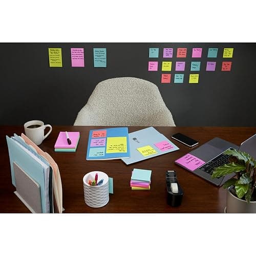 Post-it Super Sticky Notes, 5 Sticky Note Pads, 3 x 3 in., School Supplies, Office Products, Sticky Notes for Vertical Surfaces, Monitors, Walls and Windows, Supernova Neons Collection thumbnail 2