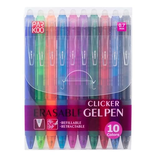 ParKoo Retractable Erasable Gel Pens Clicker, Fine Point 0.7mm, Assorted Color Inks for Drawing Writing, 10-Pack thumbnail 9