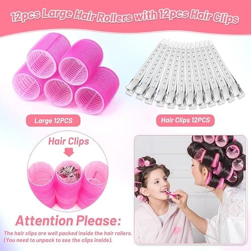 Big Self-Grip Hair Rollers with Stainless Steel Duckbill Clips for Long, Medium Hair and Volume thumbnail 4