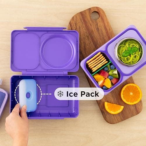 Omie OmieBox UP bento Box for Kids | Insulated Lunch Box | Leak Proof Vacuum Insulated Thermal Food jar | Cooler ice Pack | 2 Compartments (Galaxy Purple) thumbnail 4