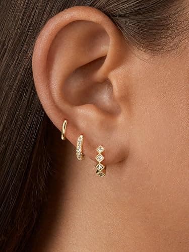 Rotnso Gold Hoop Earrings Set for Women Trendy, 14K Gold Plated Chunky Hypoallergenic Small Diamond Cartilage Hoops Cute Cubic Zirconia Dangle Stud Earrings Jewelry Gifts thumbnail 3