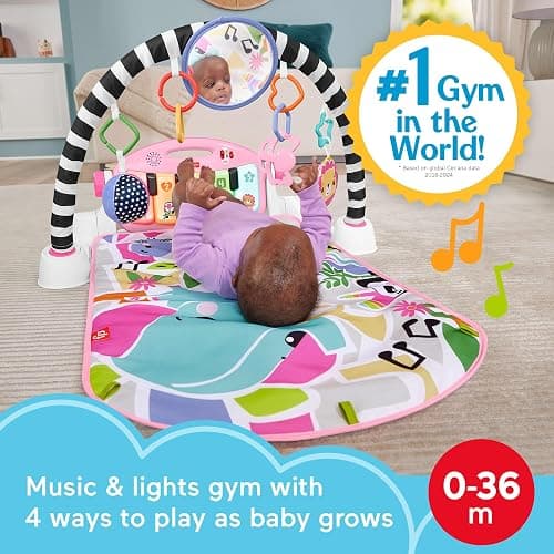Fisher-Price Baby Playmat Glow and Grow Kick & Play Piano Gym, Pink Musical Learning Toy with Developmental Activities for Newborns 0+ Months thumbnail 4