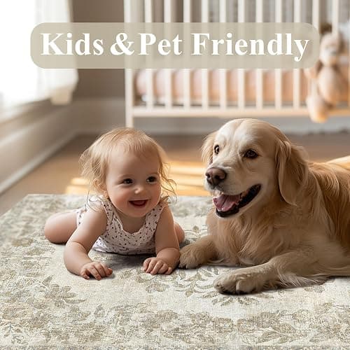 PureCozy 9x12 Area Rug Beige Washable Vintage Distressed Living Room Carpet Large Bedroom Indoor Medallion Floral Non Slip Retro Throw Floor Mat for Office Dining Room Kitchen Bathroom thumbnail 9