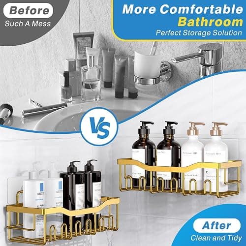 Shower Caddy 5 Pack,Adhesive Shower Organizer for Bathroom Storage&Home Decor&Kitchen,No Drilling,Large Capacity,Rustproof Stainless Steel Bathroom Organizer,Shower Shelves for Inside Shower-Larger thumbnail 4
