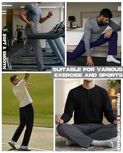 Neer 3 Pack Men's Wide Leg Pants Lounge Loose Fit Casual Lightweight Sweatpants Basic Open Bottom Drawstring with Pockets thumbnail 2