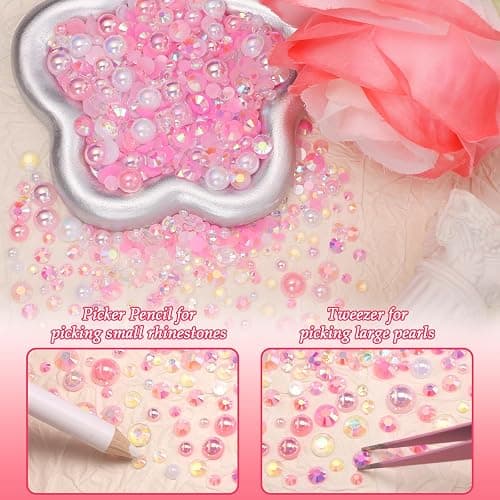 2 Boxes Pink White Flatback Pearls and Resin Rhinestones for Crafting, 3-6 mm Jelly Rhinestones, Mixed Size Half Pearl Bedazzling Gems for Nail DIY Crafts Mugs Bottles Tumblers Clothes Makeup thumbnail 5