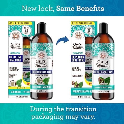 GuruNanda CocoMint Oil Pulling Mouthwash for Complete Oral Hygiene, 7 Essential Oils & Vitamins for Happy Teeth & Gums & Fresh Breath , Alcohol-Free, 8 oz thumbnail 2