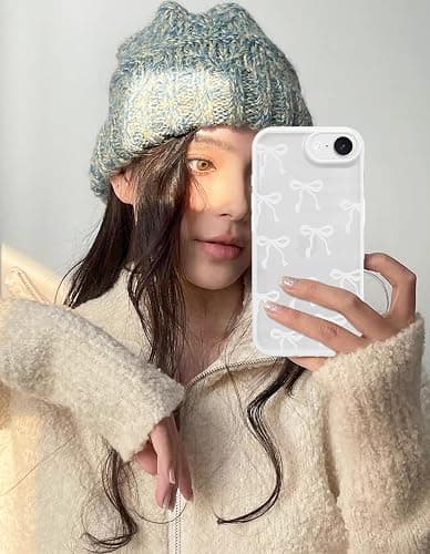 Jusy Compatible with iPhone 7/8/SE Bow Phone Case, Cute Clear Ribbon Bowknot Pattern Aesthetic Soft TPU Transparent Cases Protective Phone Cover for Women Girly - White thumbnail 6