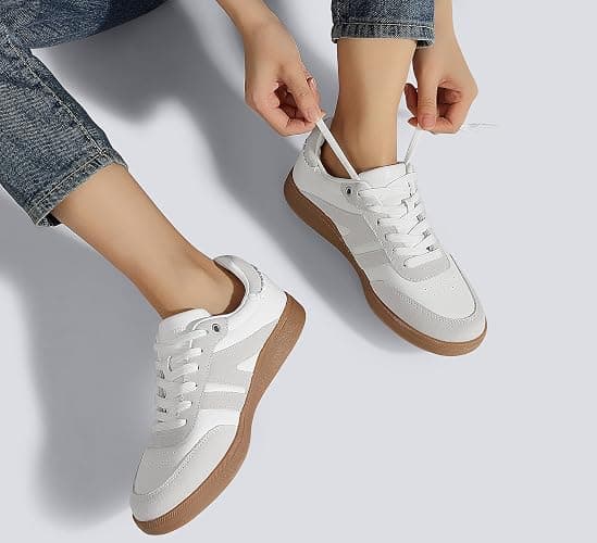 LUCKY STEP Women Classic Retro Gum Sole Fashion Sneakers Casual Tennis Skate Shoe Genuine Leather Walking Footwear Anti Slip Trainers thumbnail 2