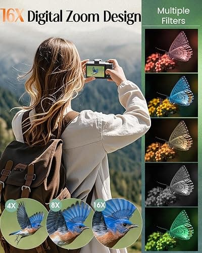 4K Digital Camera for Photography with WiFi,64MP Autofocus Vlogging Camera for YouTube,3'' 180° Flip Screen Compact Travel Camera for Teens with 32GB SD Card,16X Zoom,Anti-Shake,2 Batteries(Black) thumbnail 8