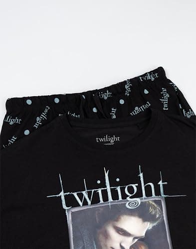 Vanilla Underground Twilight Edward Bella Womens Black Short Sleeve Long Leg Pyjama Set | Movie Logo Sleepwear thumbnail 4