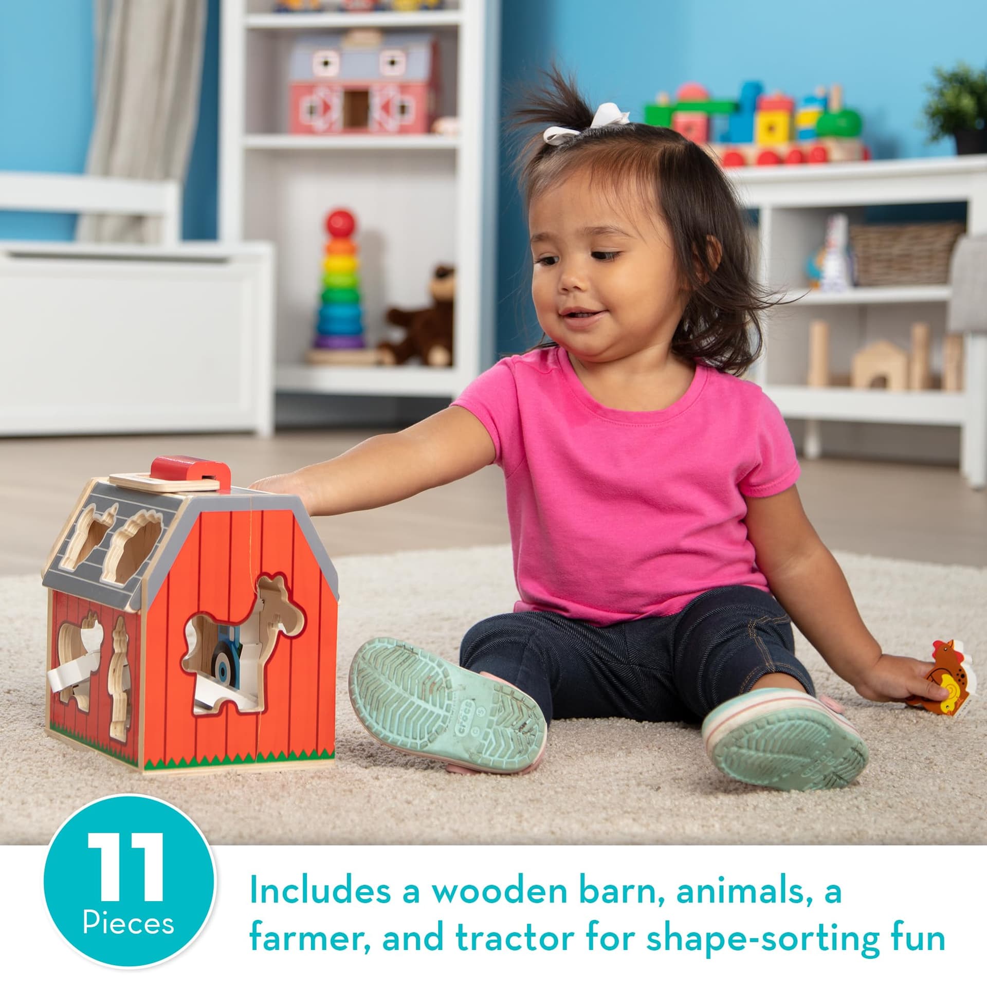 Melissa & Doug Take‑Along Sorting Barn Wooden Toy – 10 Farm Pieces in Carry Case – Ages 2+ thumbnail 5
