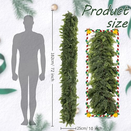 6 FT Real Touch Christmas Garland for Holiday Indoor Outdoor Decor,Cedar Garland,Cypress Garlands,Real Touch Pine Garlands,Thick and Lush for Home Dining Table Mantel Porch Christmas Decor. ﻿ thumbnail 3