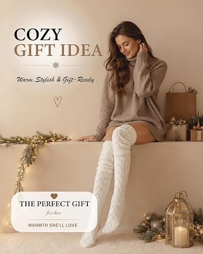 Pcavin Thigh High Socks for Women, Long Cable Knit Over Knee Boot Stockings | Extra Long Fit, Cable Knit Texture, Warm Thick Knit, Winter Boot Socks, Cozy Leg Warmers, Sweater Sock Style thumbnail 6