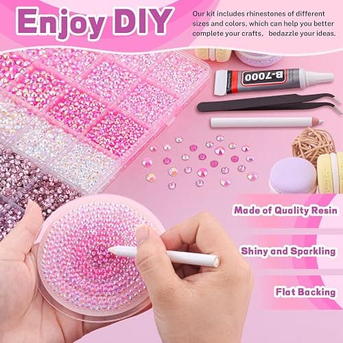 20000Pcs Pink Rhinestones for Bedazzling with 3Pcs B7000 Jewelry Glue, Resin Rhinestones for Crafting Crafts，Bedazzler Kit Flatback Gems for Clothing Shoes Tumblers Nail Art thumbnail 3
