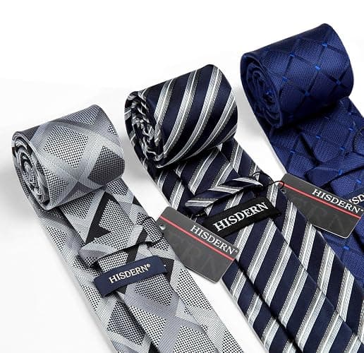 HISDERN Mens Ties and Pocket Square Set Business Elegant Ties for Men Classic Lot 3 Pcs Wedding Party Neckties & Handkerchief thumbnail 4