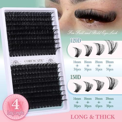 Lash Clusters 120D+150D Thick Eyelash Clusters 14-20mm Long Cluster Eyelash Extensions 288pcs Individual Lashes Cluster DIY Eyelashes Mink Strips Volume Lash Extension by CORUSCATE thumbnail 2