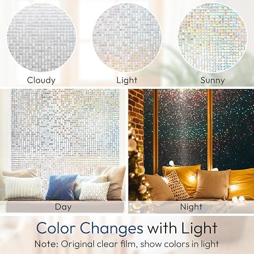 rabbitgoo Window Privacy Film Stained Glass Window Film, Mosaic Rainbow Decorative Glass Cling, Removable Static Cling Tint UV Blocking, Non-Adhesive Privacy Covering for Home, 17.5 x 78.7 inches thumbnail 5