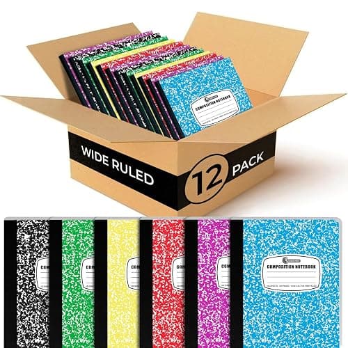 Rosmonde 12 Pack Bulk Composition Notebook Wide Ruled, Assorted Colors | Hard Cover Wide Ruled Notebook Bulk, 200 Pages (100 Sheets), 9-3/4 x 7-1/2", Composition Notebooks For School & Office - Image 1